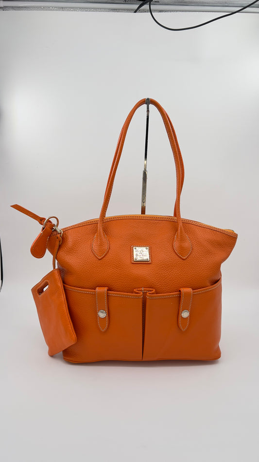 Dooney & Bourke Crescent Tote | Vibrant Orange Pebbled Leather Tote with Phone Pouch