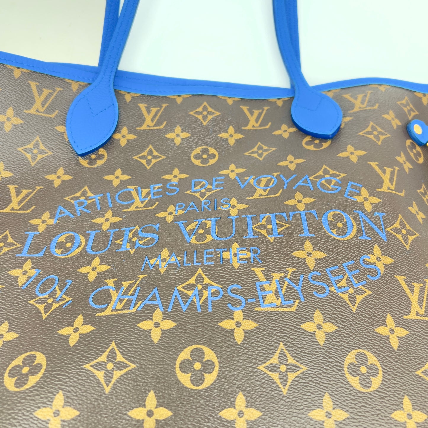 Pre-Loved Louis Vuitton Monogram Articles de Voyage Ikat Neverfull MM Grand Bleu - Excellent Condition