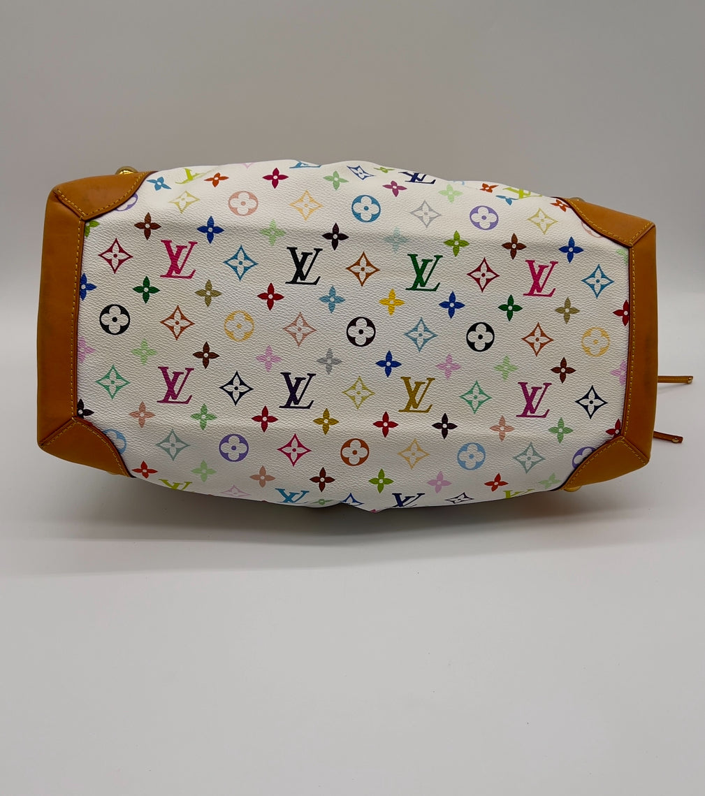 Pre-Loved Louis Vuitton Monogram Multicolor Ursula White Leather Bag with Dust Bag