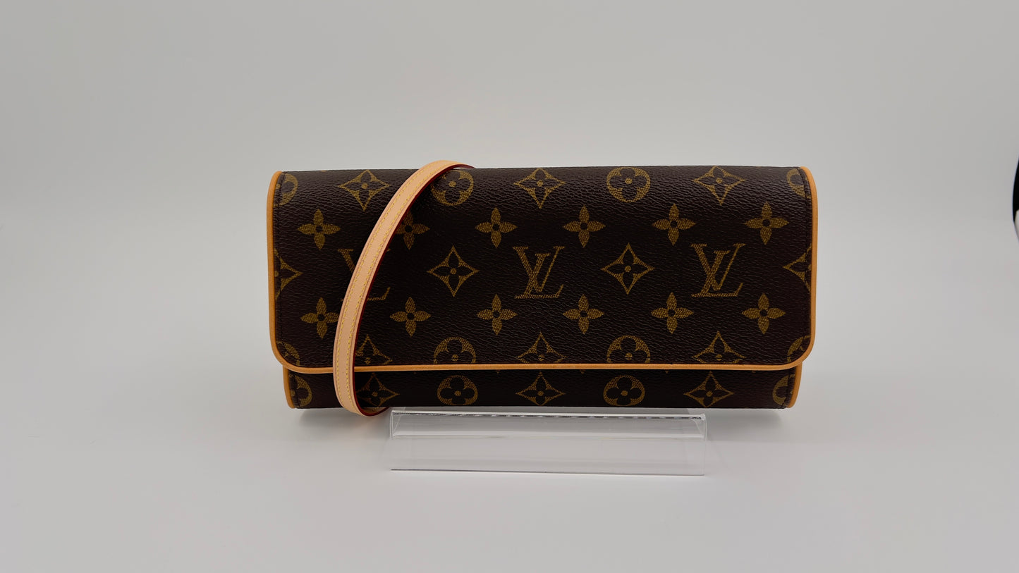 Pristine LOUIS VUITTON Monogram Pochette Twin GM Crossbody Bag with Original Box and Dust Bag