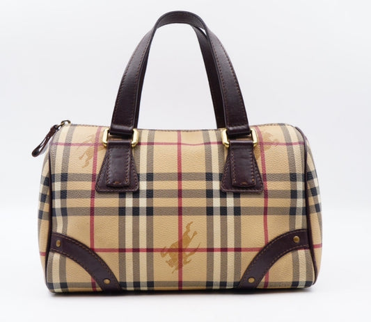 Pre-owned Burberry Haymarket Check Boston Small Bag - Iconic Beige Luxury Handbag