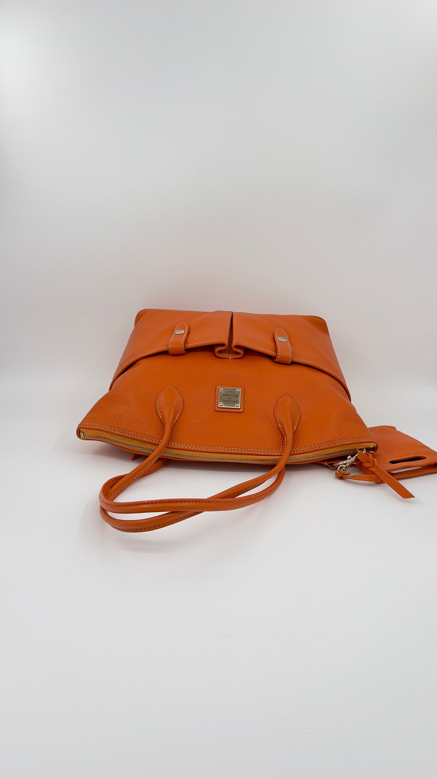 Dooney & Bourke Crescent Tote | Vibrant Orange Pebbled Leather Tote with Phone Pouch