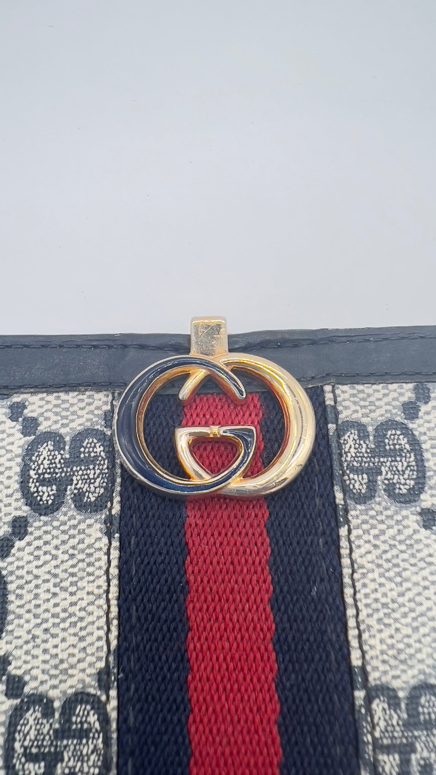 GUCCI Navy Monogram GG Canvas Stripe Satchel - Pre-Loved Vintage Luxury Handbag w/ wallet