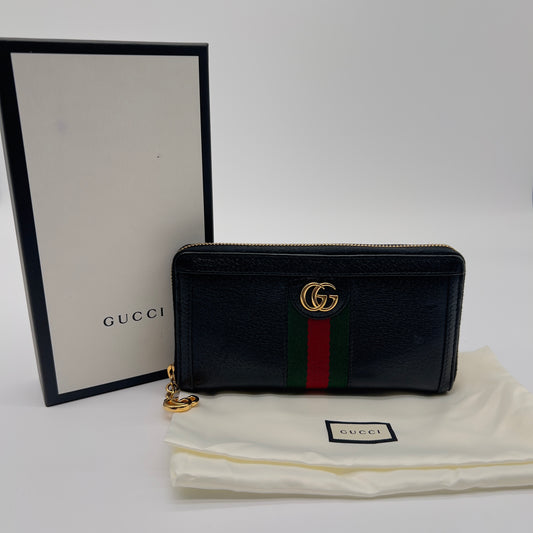 Preloved GUCCI Web Accent Leather Continental Wallet in Black with Double G Logo