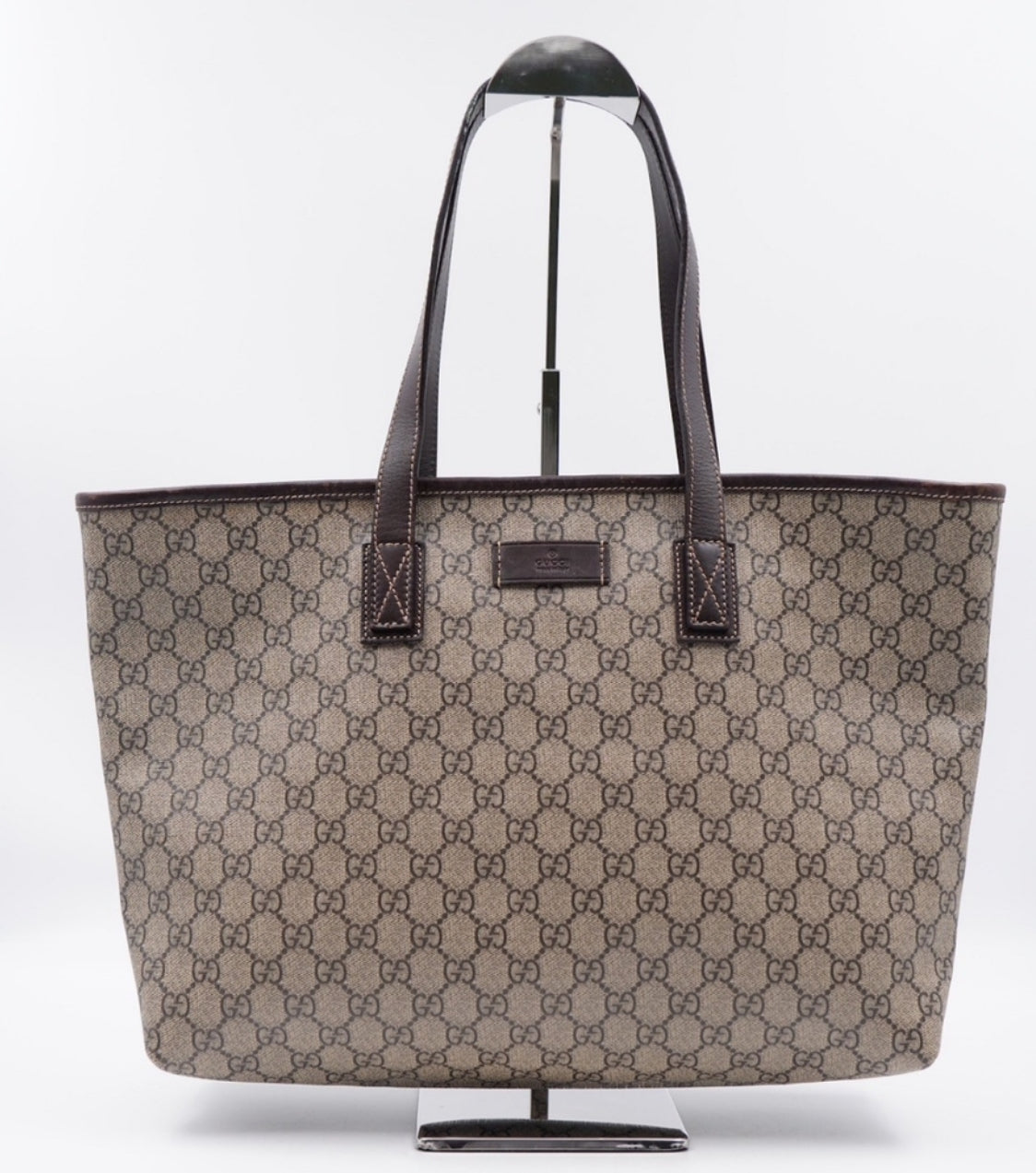 Luxury Pre-Owned Gucci GG Supreme Joy Tote Bag in Beige PVC Leather