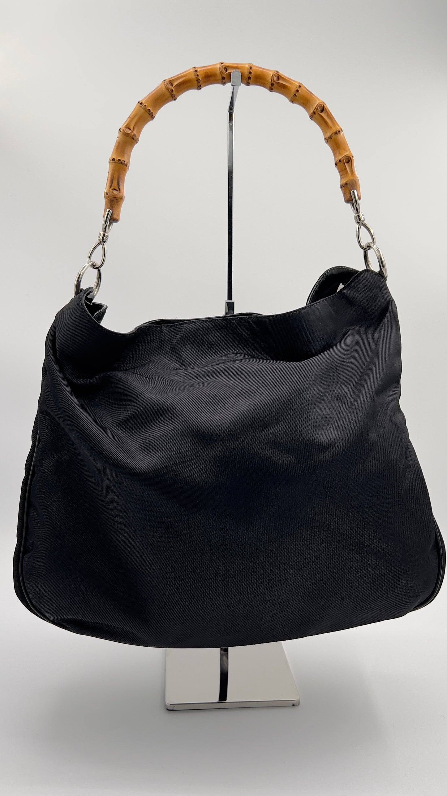 Gucci Diana Bamboo Hobo - Chic Black Nylon with Leather Accents