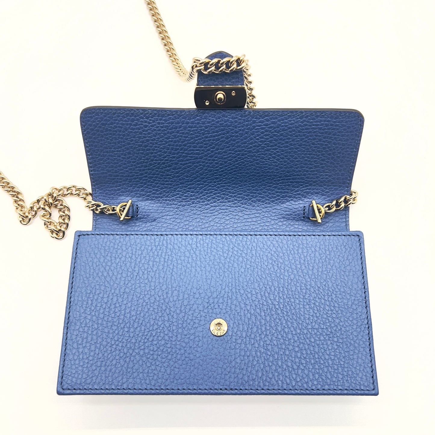 Luxurious GUCCI Interlocking G Dollar Wallet on Chain in Blue Leather