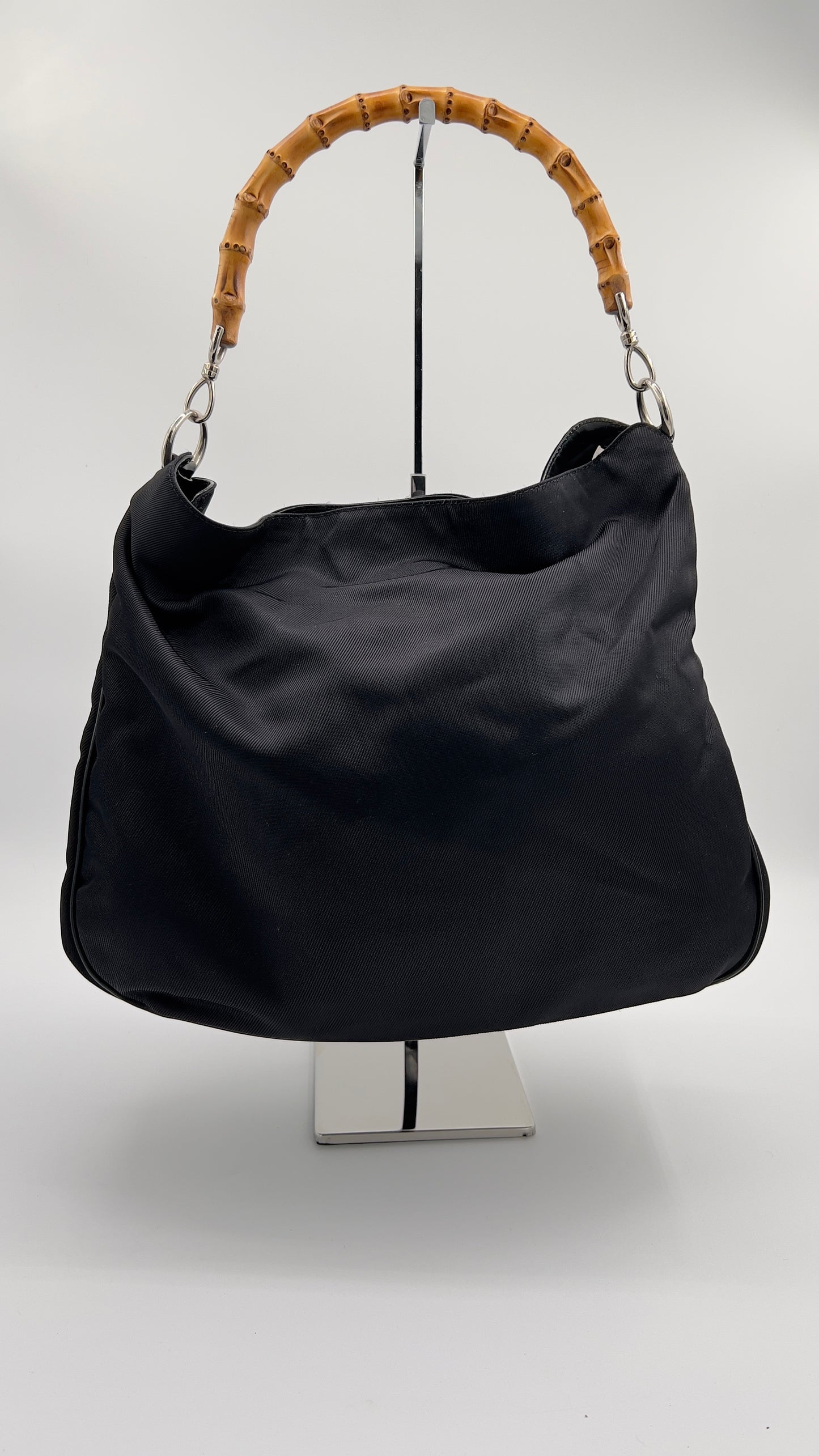 Gucci Diana Bamboo Hobo - Chic Black Nylon with Leather Accents