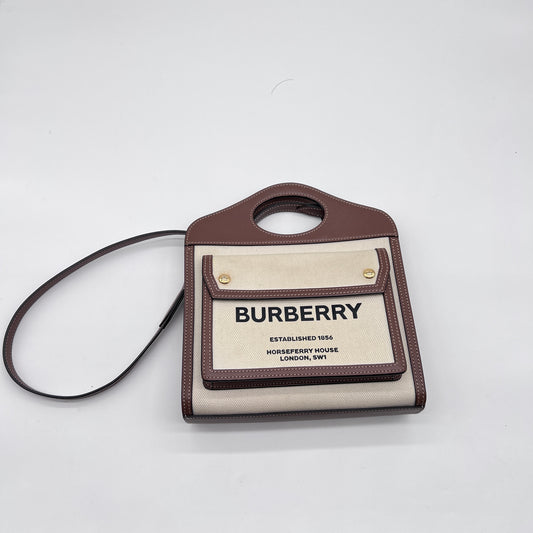 Pre-Loved Burberry Canvas & Calfskin Mini Pocket Bag in Two-Tone Natural & Malt Brown