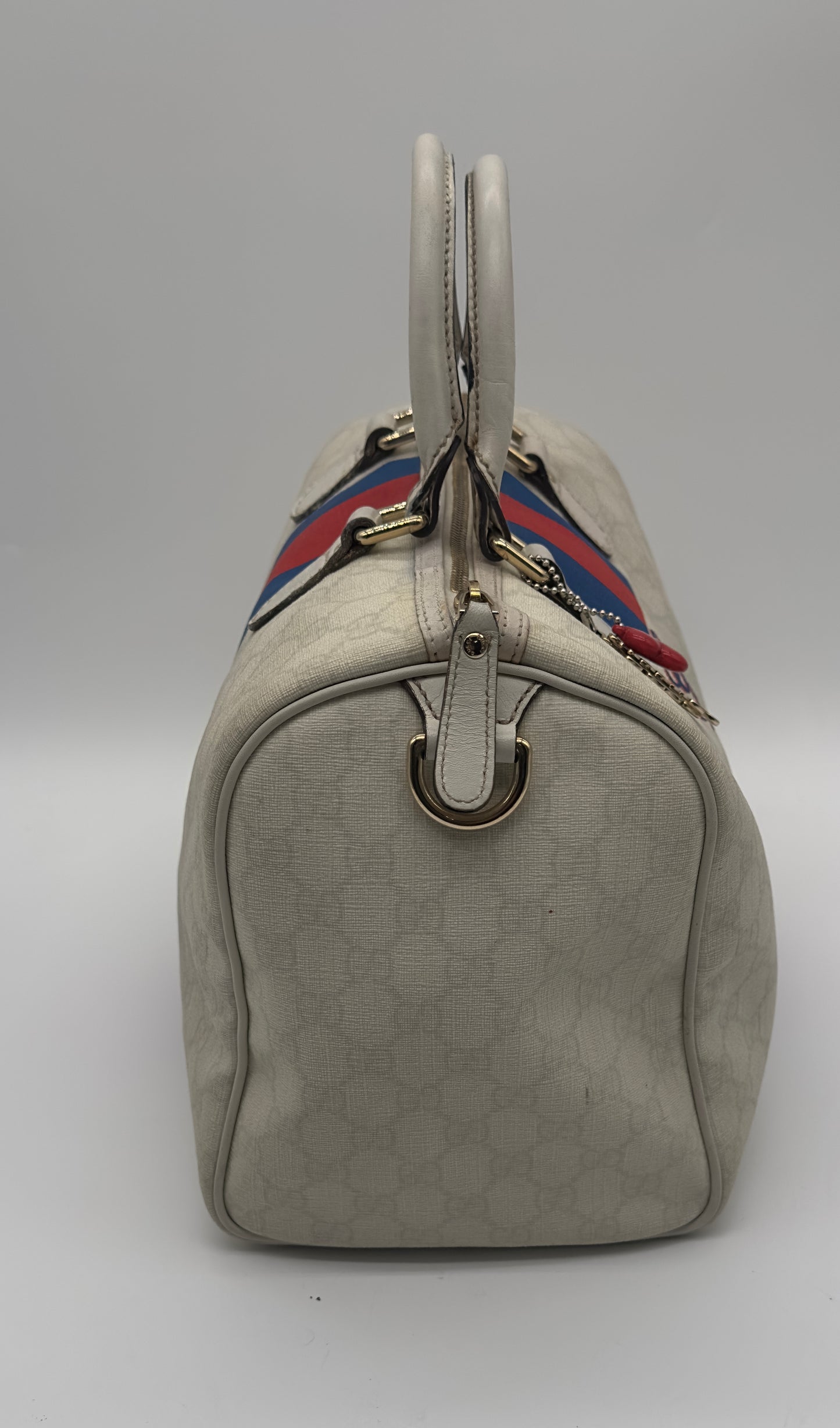 Pre-owned Authentic Gucci Loves NY Boston Bag GG Coated Canvas