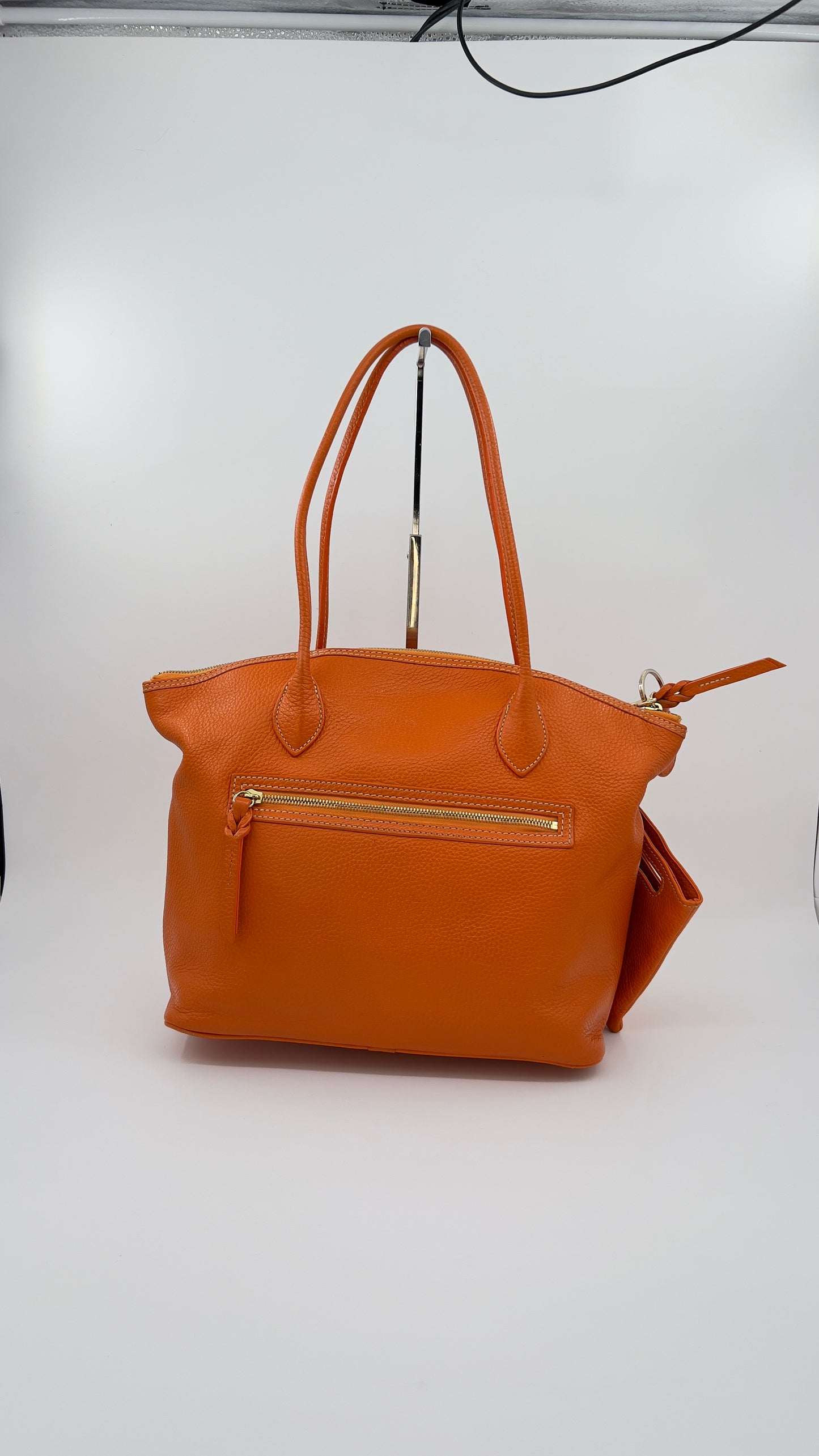 Dooney & Bourke Crescent Tote | Vibrant Orange Pebbled Leather Tote with Phone Pouch