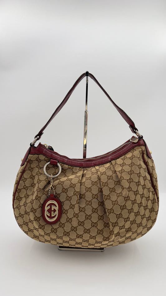 Gucci GG Canvas Sukey Shoulder Hobo Bag | Beige Luxury Canvas Carryall