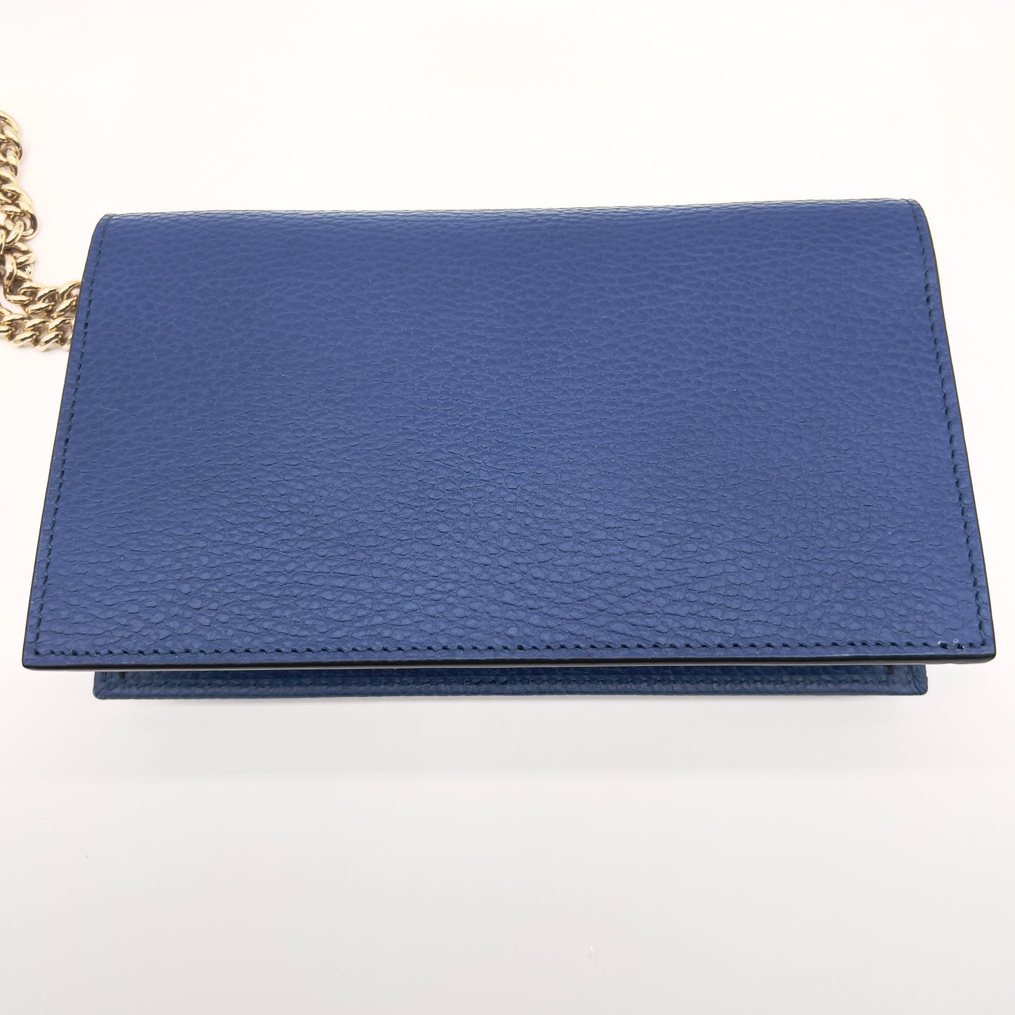 Luxurious GUCCI Interlocking G Dollar Wallet on Chain in Blue Leather