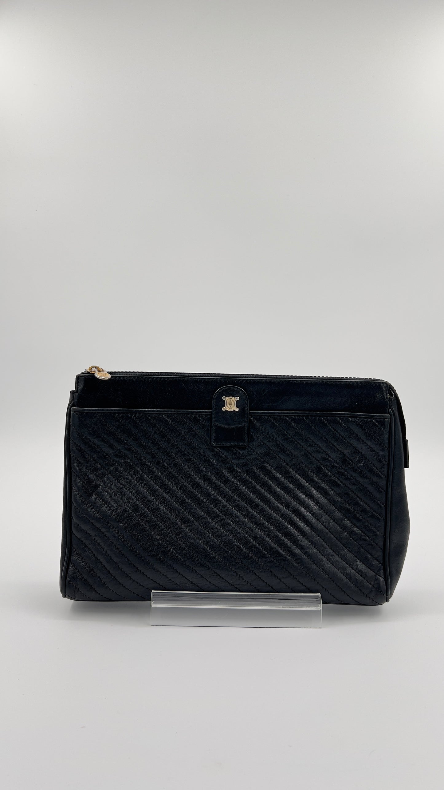 Vintage Céline Triomphe Leather Clutch in Black