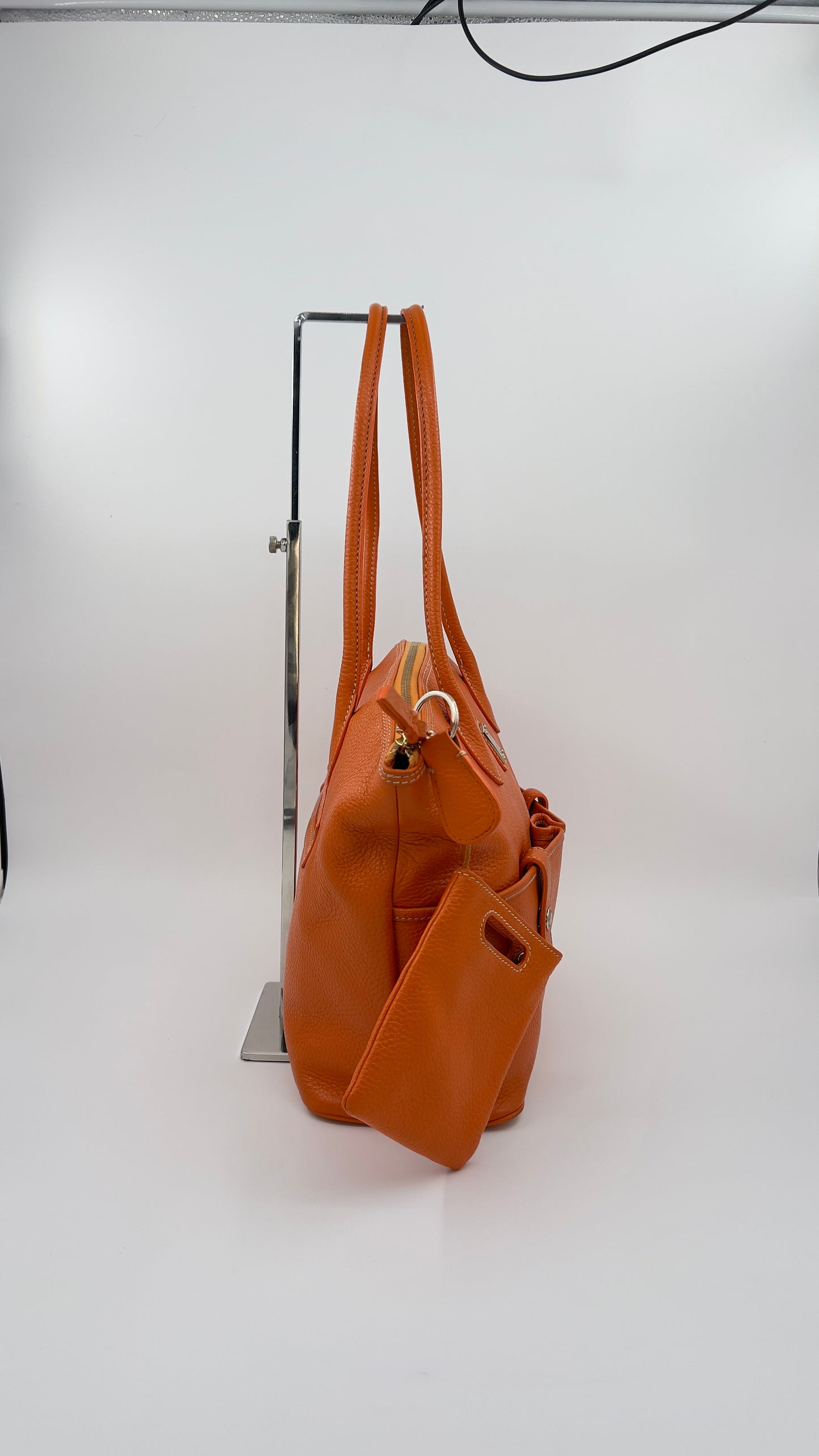 Dooney & Bourke Crescent Tote | Vibrant Orange Pebbled Leather Tote with Phone Pouch