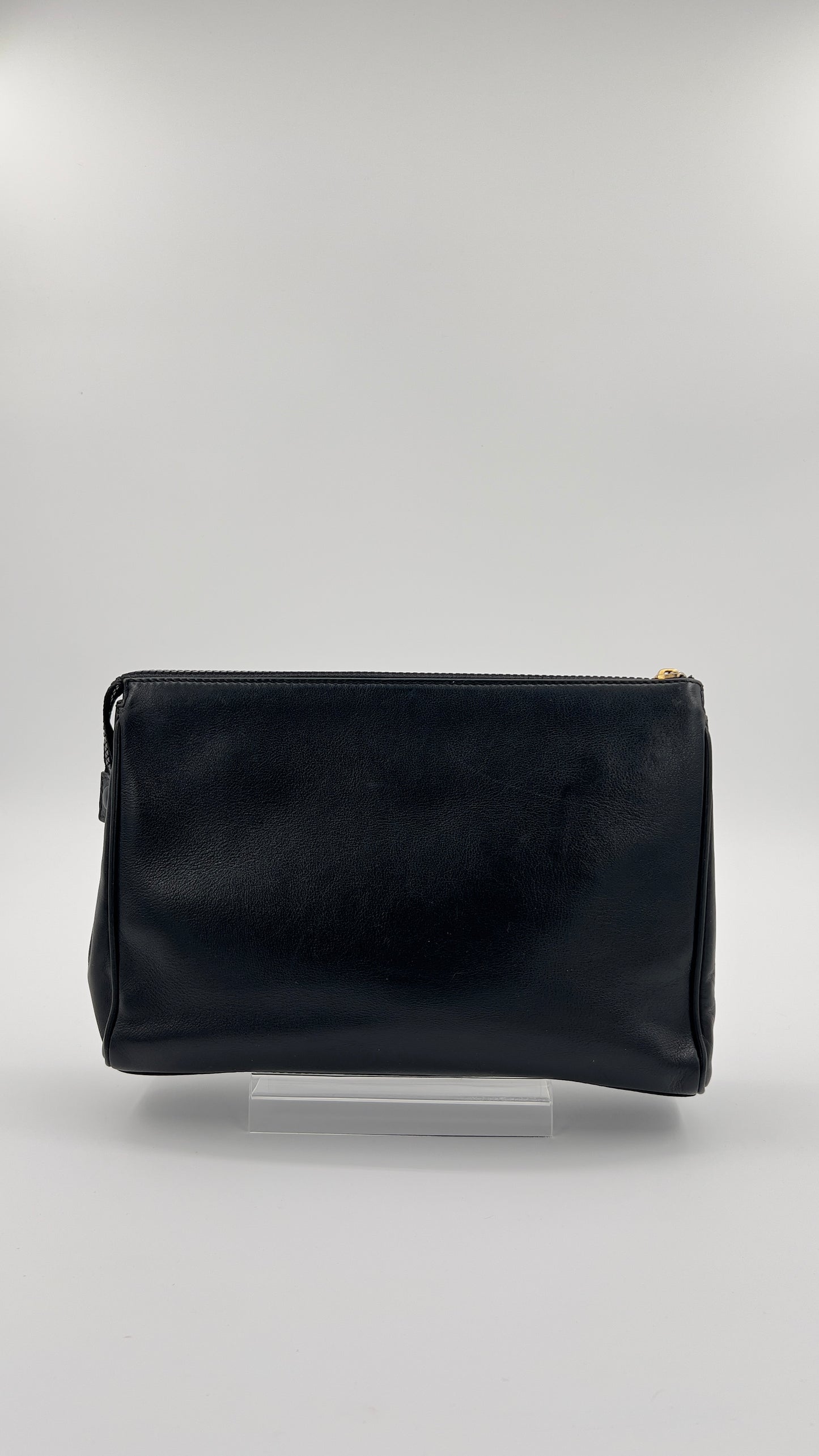 Vintage Céline Triomphe Leather Clutch in Black