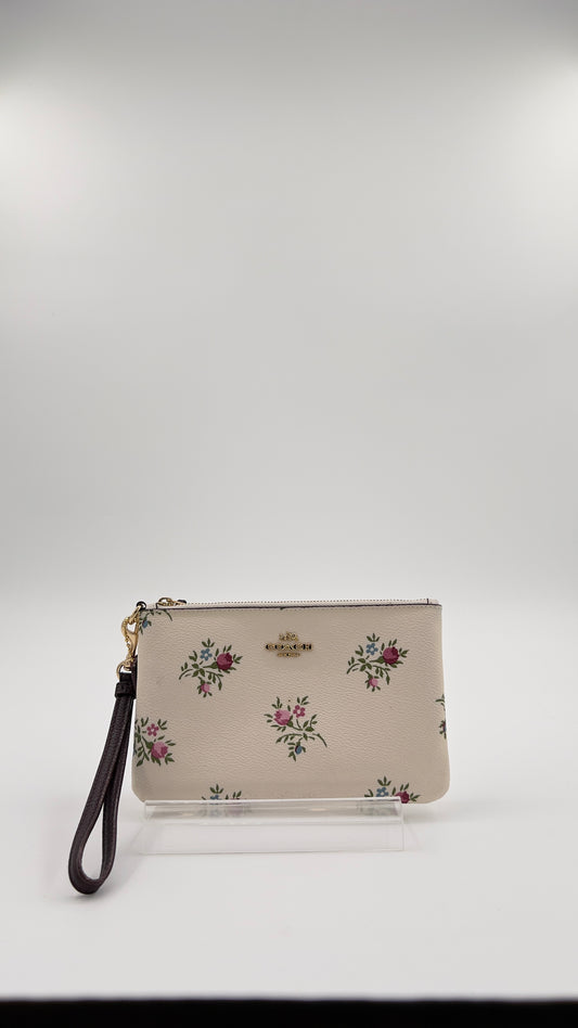 Coach Corner Zip Wristlet with Cross Stitch Floral Print