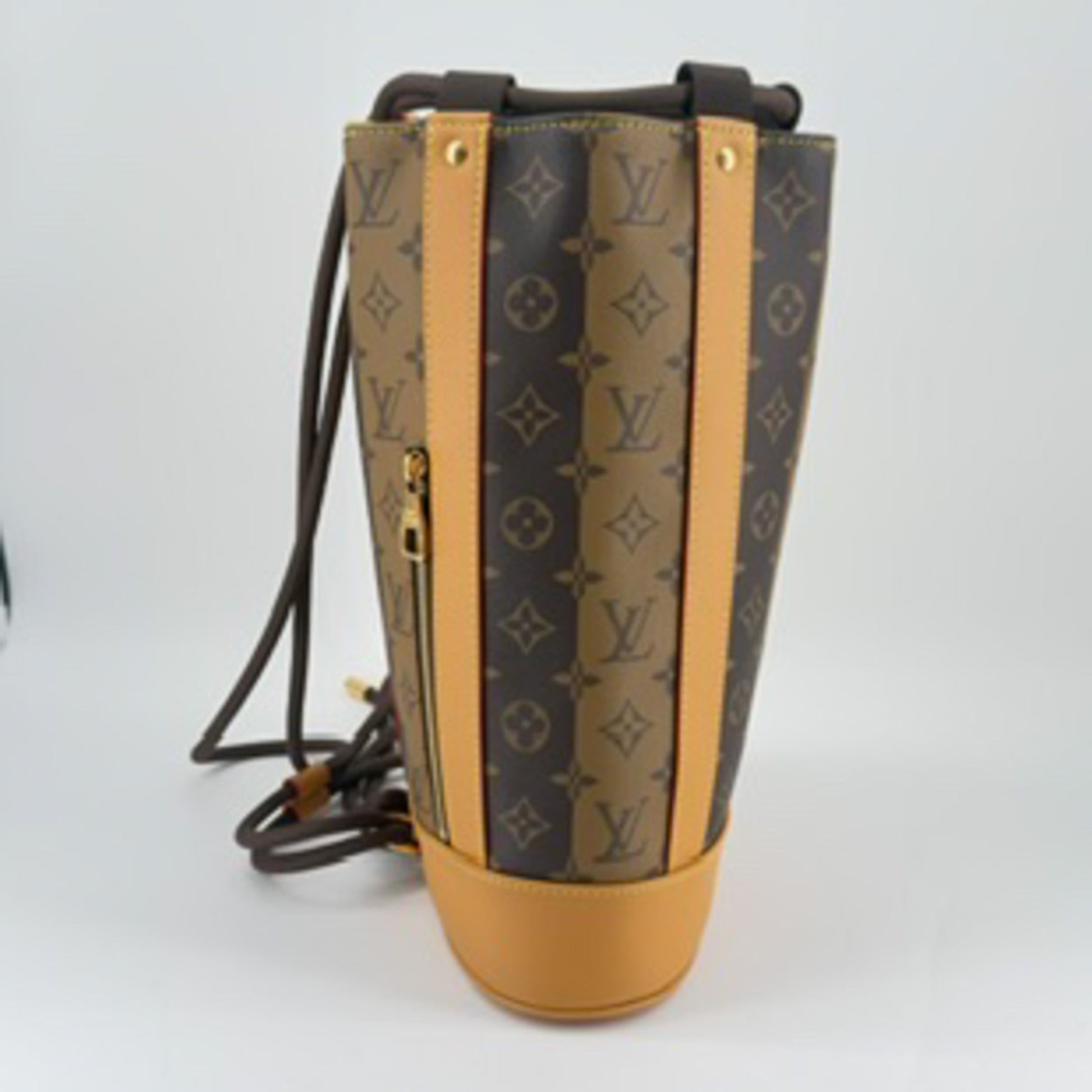 Louis Vuitton x Nigo Randonnée Backpack – side view – gold hardware detail