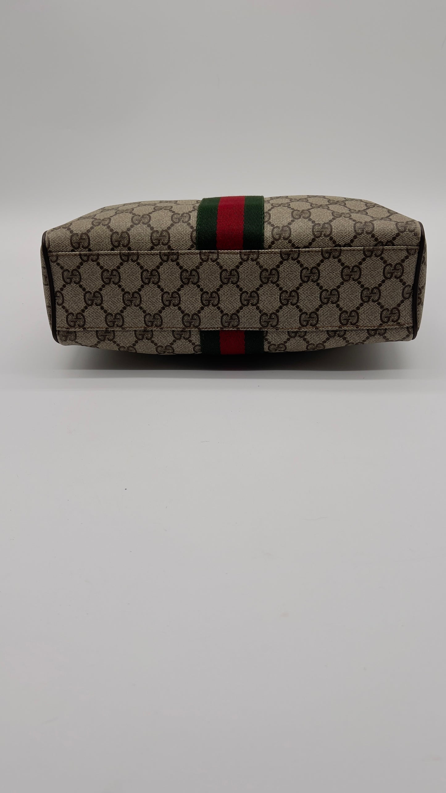 Preloved GUCCI GG Canvas Web Sherry Line Hand Bag in Beige with Red and Green Accents