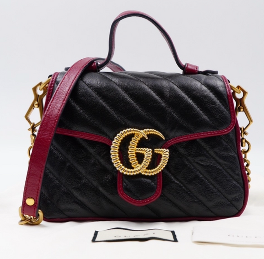 Pre-owned Authentic Gucci GG Marmont Matelassé Black Small Top Handle Shoulder Bag