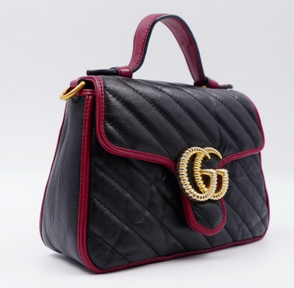 Pre-owned Authentic Gucci GG Marmont Matelassé Black Small Top Handle Shoulder Bag