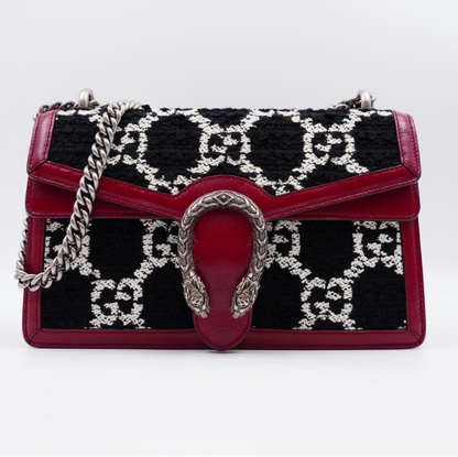 Gucci Dionysus Small Shoulder Bag – GG Tweed & Leather – Black/White/Red