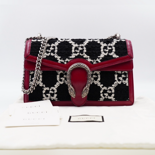 Gucci Dionysus Small Shoulder Bag – GG Tweed & Leather – Black/White/Red