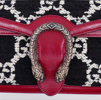 Gucci Dionysus Small Shoulder Bag – GG Tweed & Leather – Black/White/Red