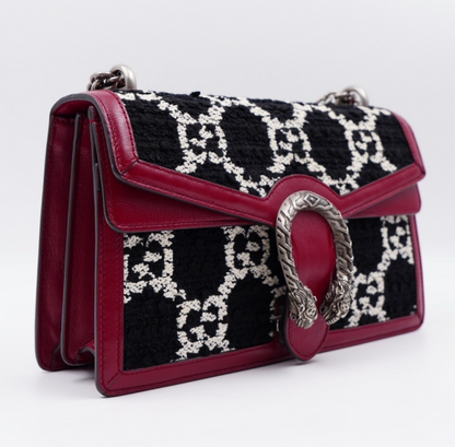 Gucci Dionysus Small Shoulder Bag – GG Tweed & Leather – Black/White/Red