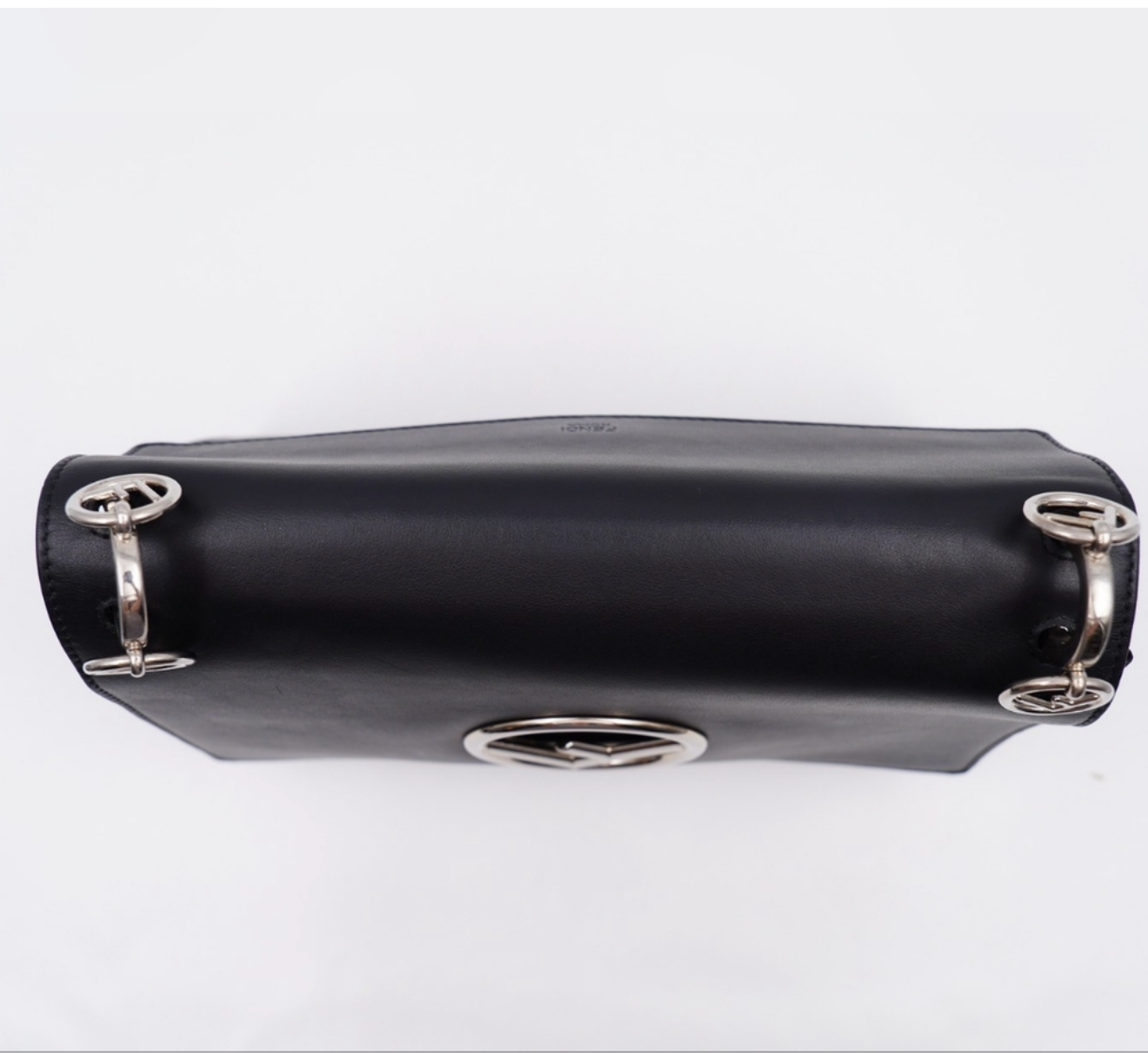 Fendi Kan I F Logo Shoulder Bag – Black Leather, Silver Hardware, Wide Strap