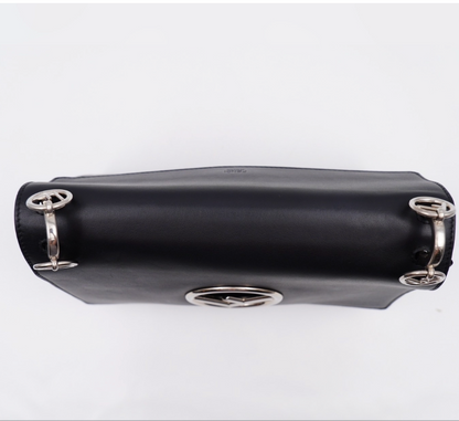 Fendi Kan I F Logo Shoulder Bag – Black Leather, Silver Hardware, Wide Strap