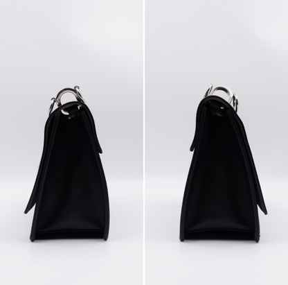 Fendi Kan I F Logo Shoulder Bag – Black Leather, Silver Hardware, Wide Strap