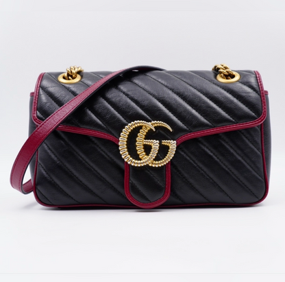 Gucci GG Marmont Torchon Shoulder Bag – Matelassé Leather – Black/Bordeaux