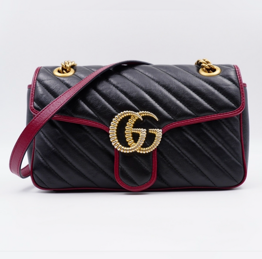 Gucci GG Marmont Torchon Shoulder Bag – Matelassé Leather – Black/Bordeaux