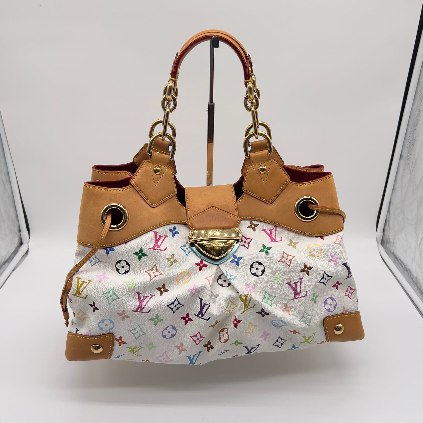 Pre-Loved Louis Vuitton Monogram Multicolor Ursula White Leather Bag with Dust Bag