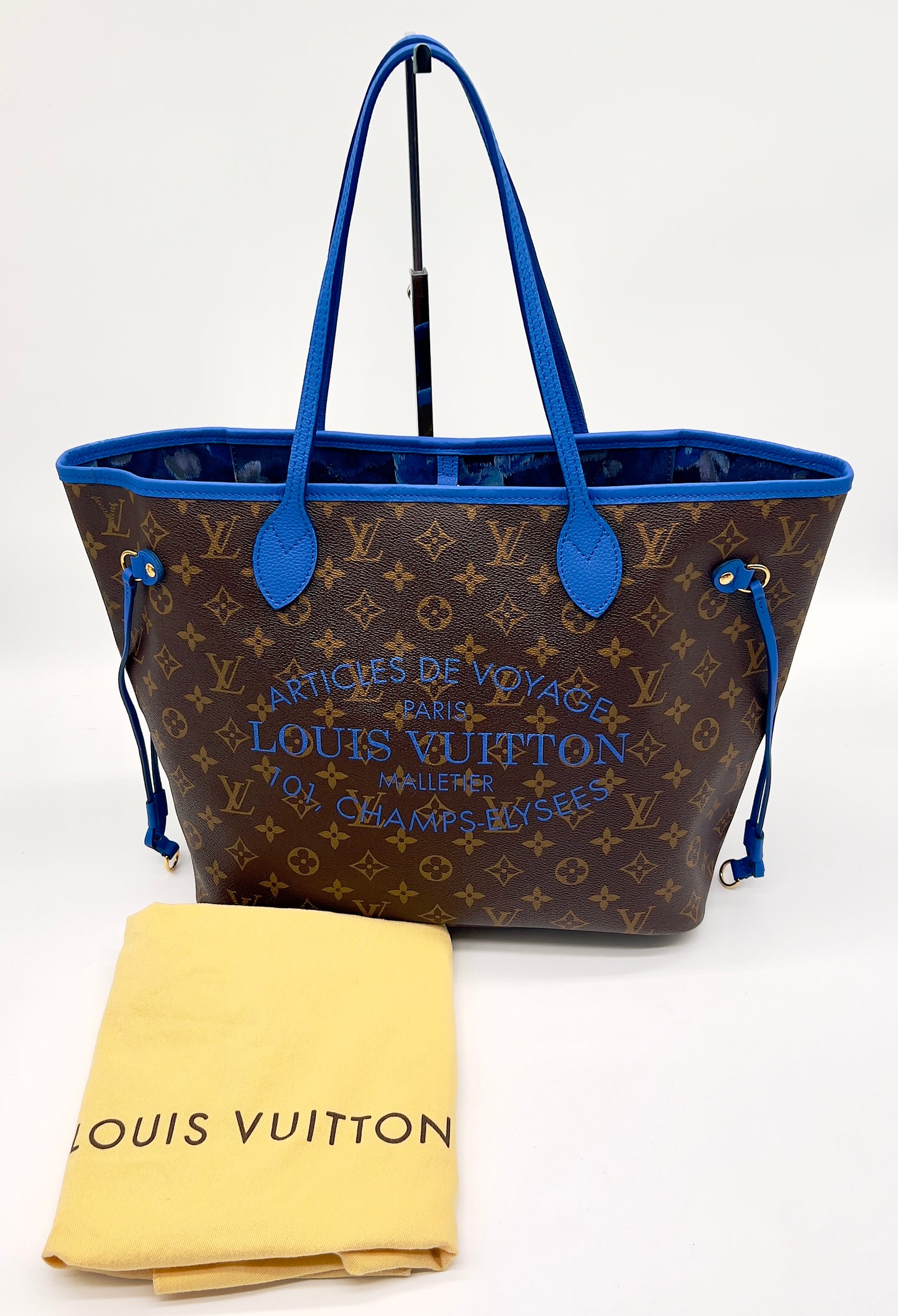 Pre-Loved Louis Vuitton Monogram Articles de Voyage Ikat Neverfull MM Grand Bleu - Excellent Condition