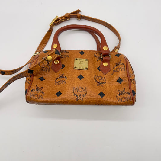 Pre-Owned MCM Mini Logo 2-Way Shoulder Handbag in Brown Leather with Gold-Plated Hardware