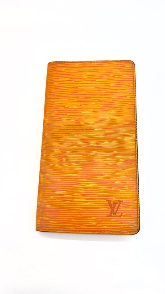 Vintage Louis Vuitton Epi Leather Bifold Wallet in Sunburst Yellow - Preloved Luxury Fashion