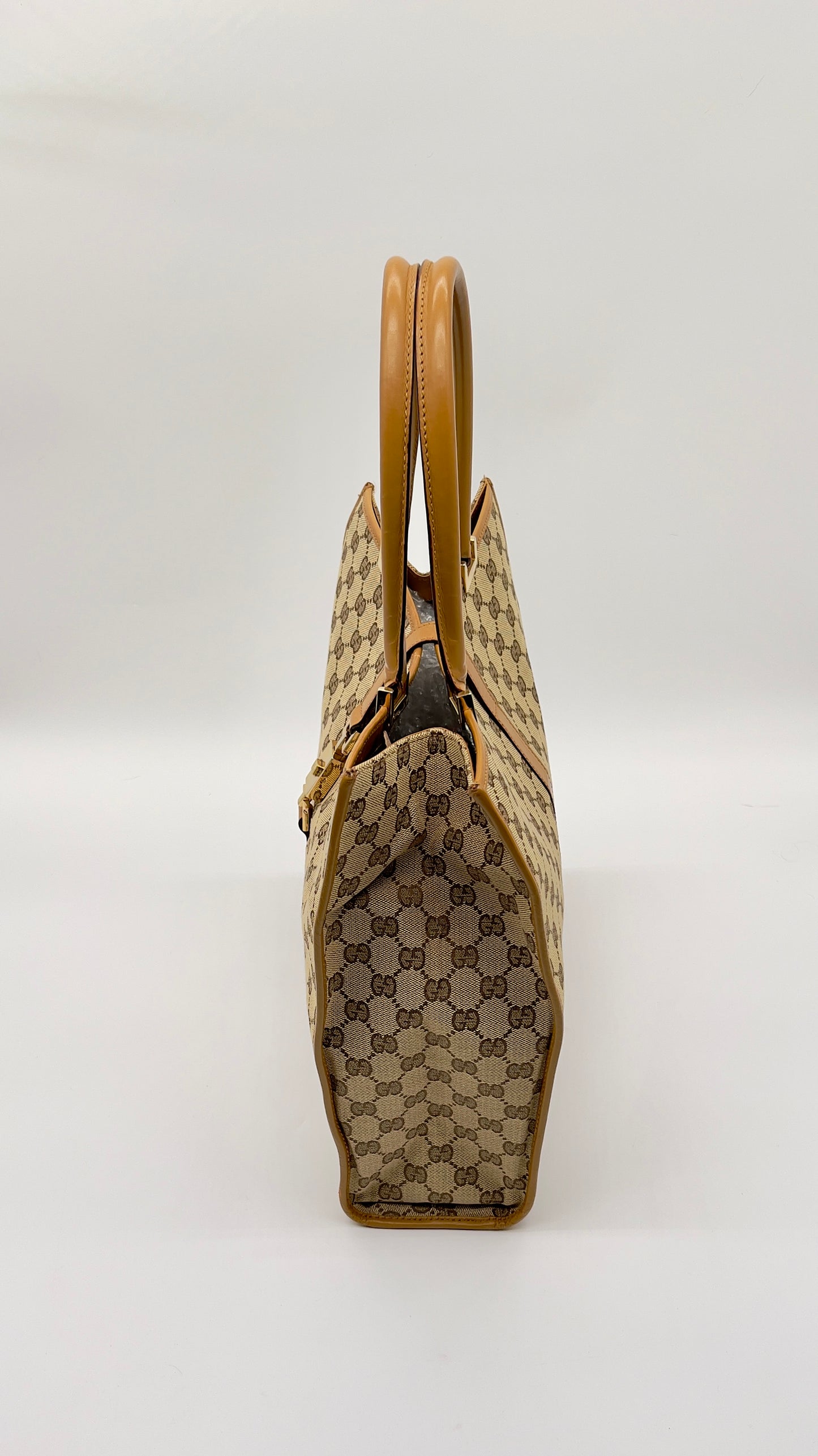 Pre-loved Vintage GUCCI GG Canvas Jackie Tote Bag in Beige - Authentic