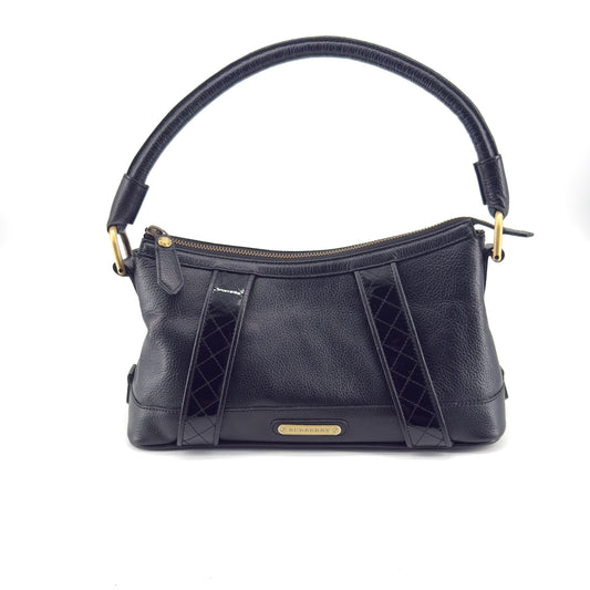 Burberry Black Leather Shoulder Bag – Pebbled Leather – Nova Check Interior