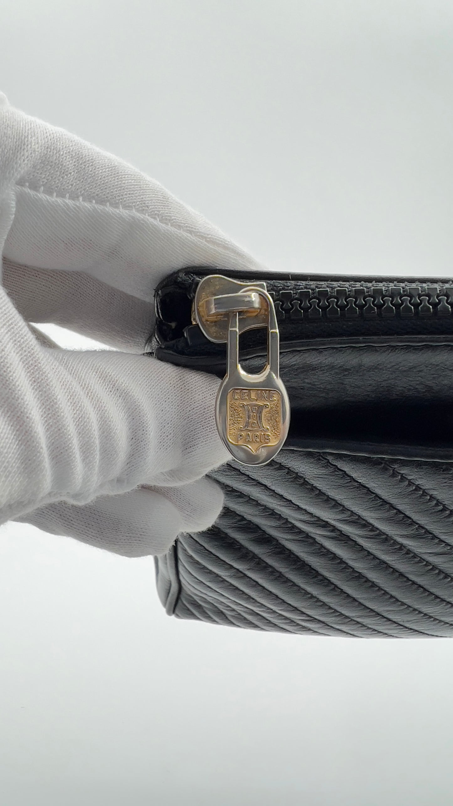 Vintage Céline Triomphe Leather Clutch in Black