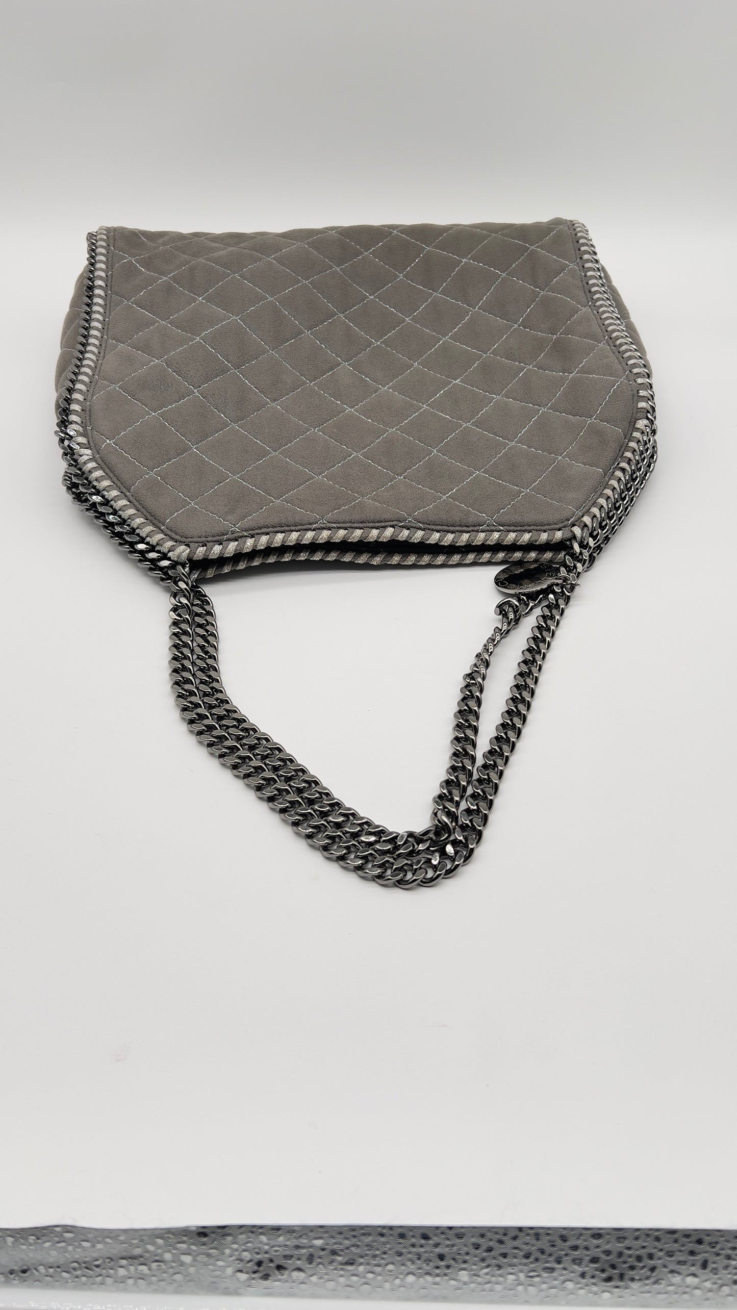 Pre-Loved Luxury Stella McCartney Falabella Grey Quilted Handbag with Silver-Tone Accents and Wallet.