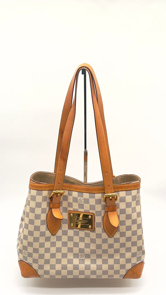 Pre-Loved Louis Vuitton Hampstead Damier Azur Vachetta Leather Shoulder Bag