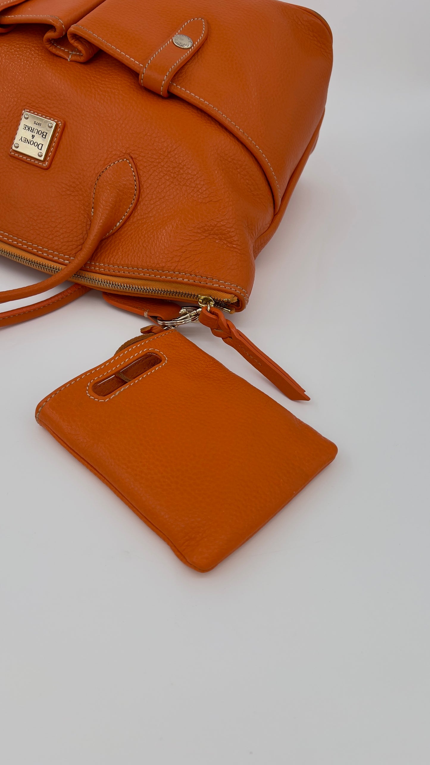 Dooney & Bourke Crescent Tote | Vibrant Orange Pebbled Leather Tote with Phone Pouch