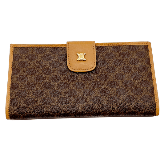 Pre Loved Céline Vintage Bi-Fold Leather Long Wallet In Brown with Gold Hardware