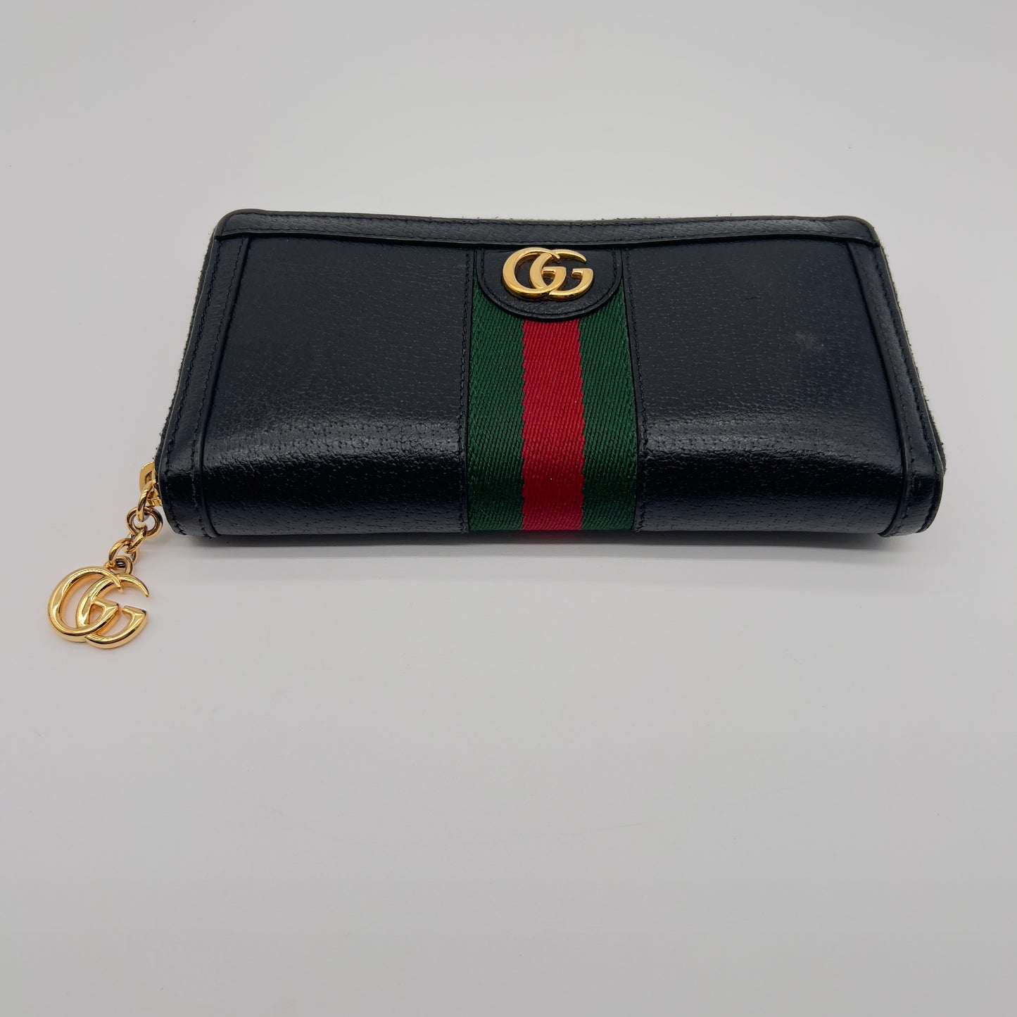 Preloved GUCCI Web Accent Leather Continental Wallet in Black with Double G Logo