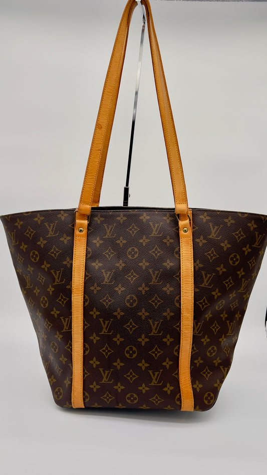 Pre Loved Louis Vuitton Monogram Sac Shopping Tote Bag - Authentic Pre-owned Luxury Brown Canvas Leather
