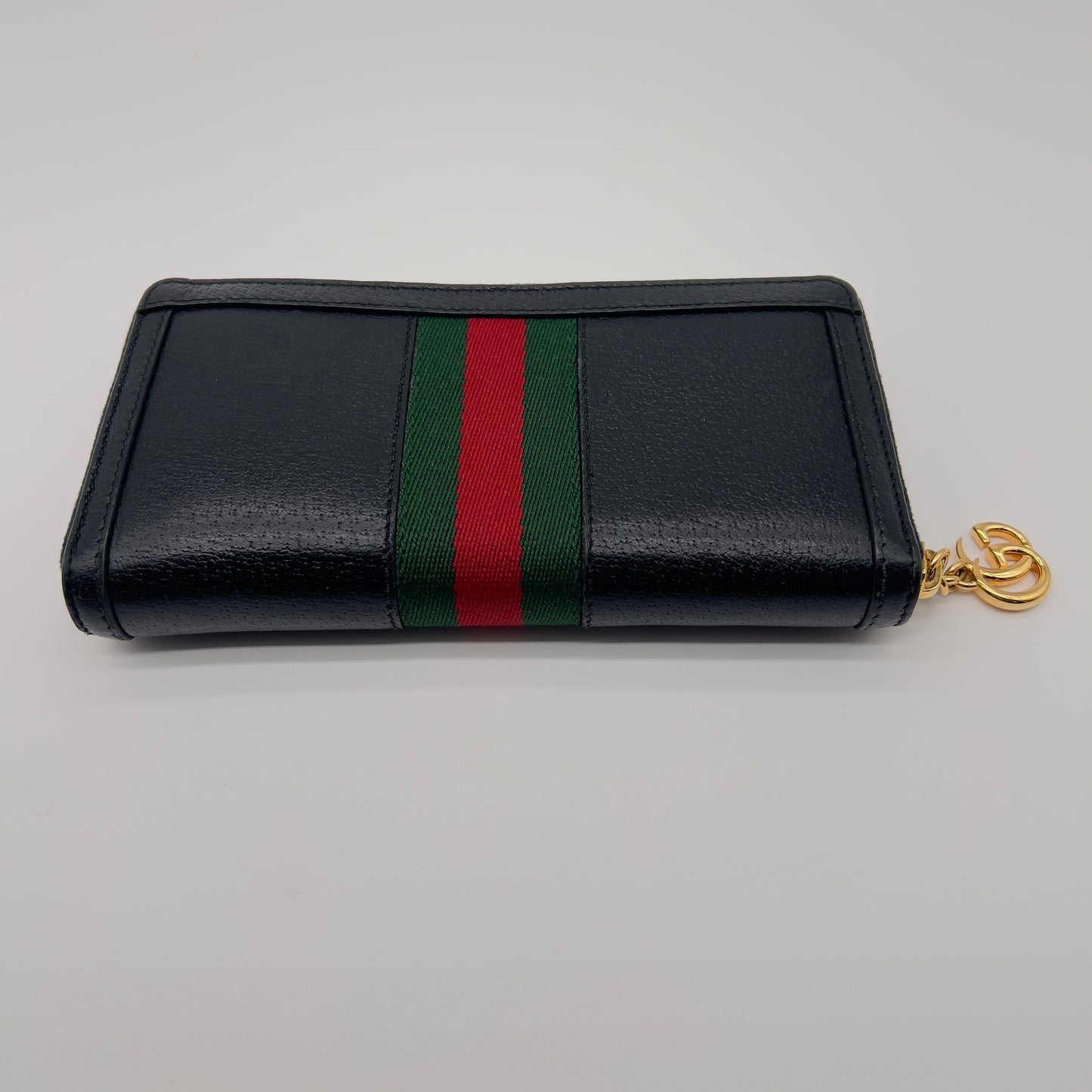 Preloved GUCCI Web Accent Leather Continental Wallet in Black with Double G Logo