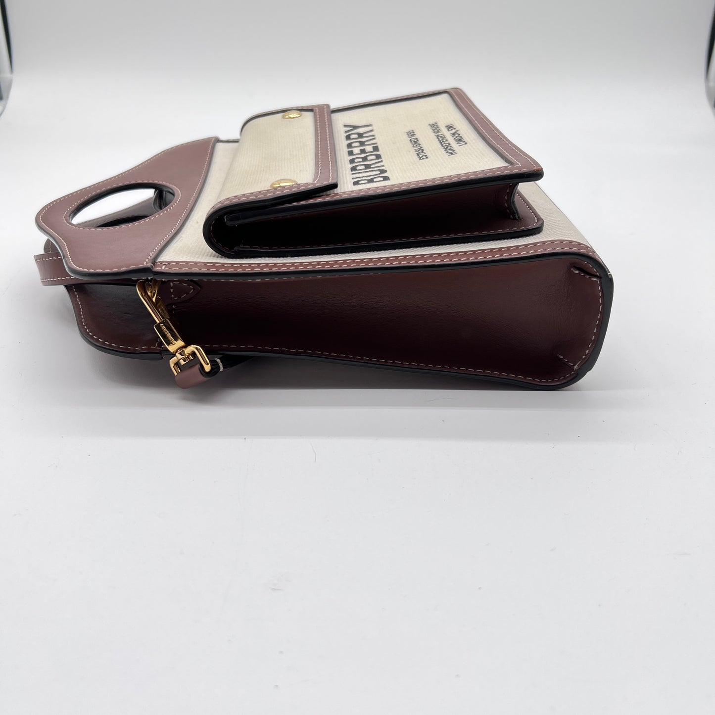 Pre-Loved Burberry Canvas & Calfskin Mini Pocket Bag in Two-Tone Natural & Malt Brown