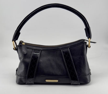 Burberry Black Leather Shoulder Bag – Pebbled Leather – Nova Check Interior